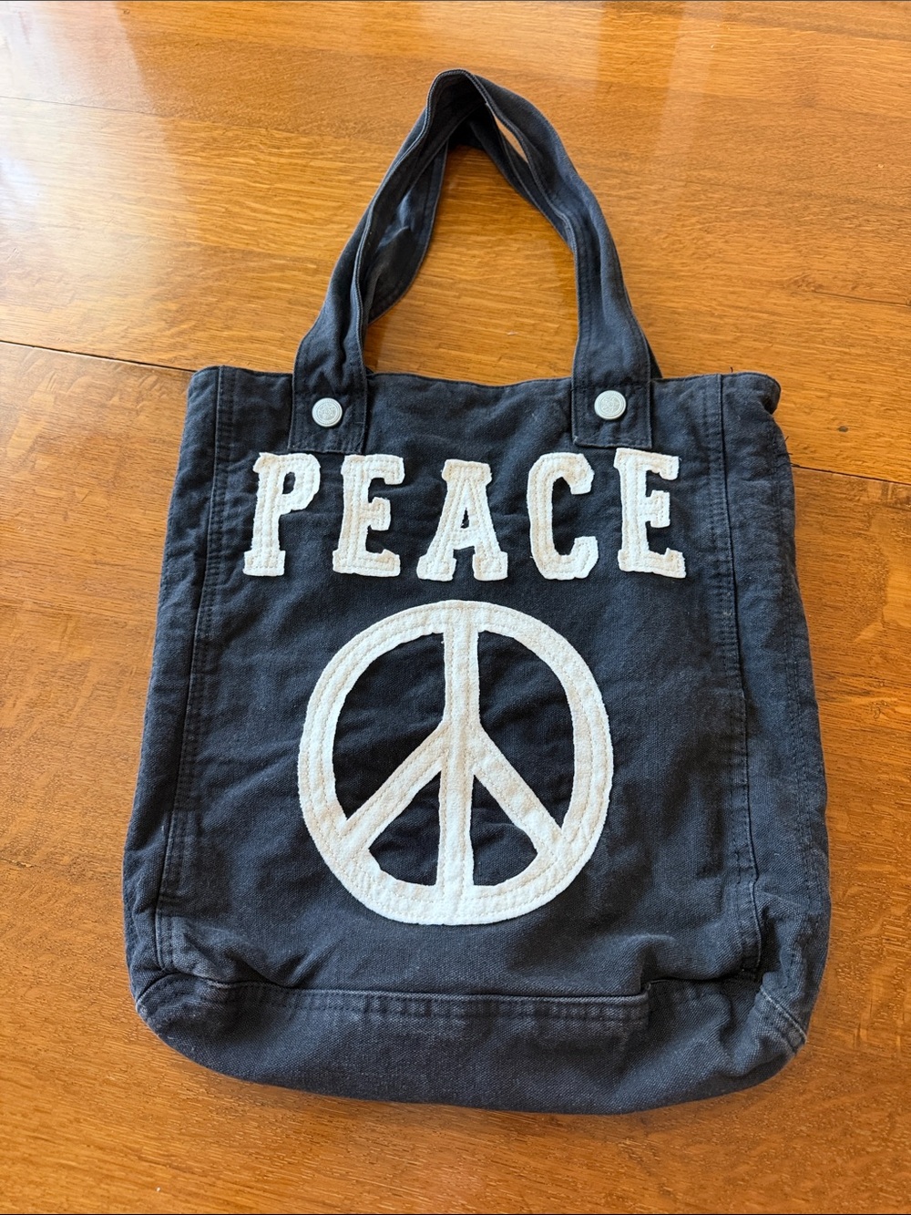Vintage Peace Appliqué Canvas Tote Bag - Black and White
